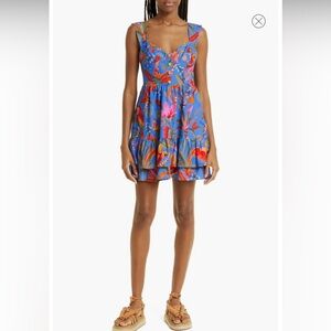 Farm Rio Blue Macaw Party Mini Dress